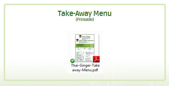 Thai Ginger Take-Away Menu